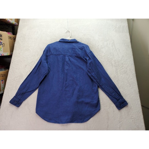 Whipper In Shirt Men's Small Blue Linen Long Sleeve Pockets Collared Button Down - Picture 2 of 8